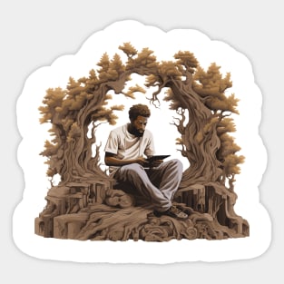 Black Man Reading On A Tree Sticker